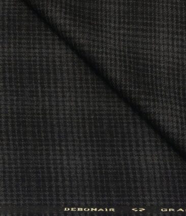 OCM Men's Wool Grey Checks 2 Meter Unstitched Tweed Jacketing & Blazer Fabric (Black)