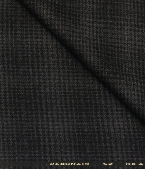 OCM Men's Wool Grey Checks 2 Meter Unstitched Tweed Jacketing & Blazer Fabric (Black)