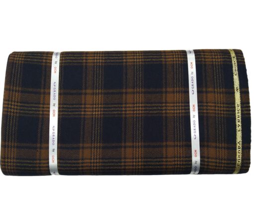 OCM Men's Wool Light Brown Checks 2 Meter Unstitched Tweed Jacketing & Blazer Fabric (Dark Blue)