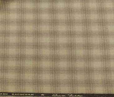 OCM Men's Wool Brown Checks 2 Meter Unstitched Tweed Jacketing & Blazer Fabric (Light Brown)
