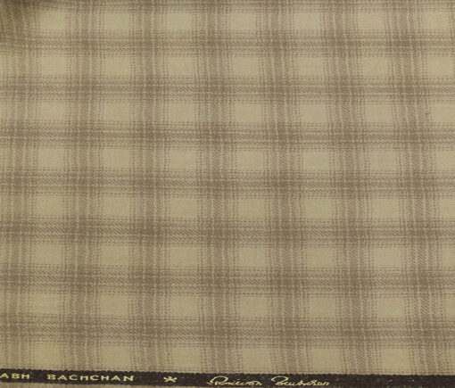 OCM Men's Wool Brown Checks 2 Meter Unstitched Tweed Jacketing & Blazer Fabric (Light Brown)