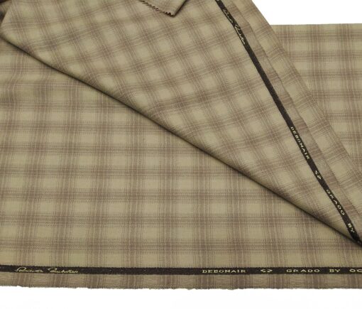 OCM Men's Wool Brown Checks 2 Meter Unstitched Tweed Jacketing & Blazer Fabric (Light Brown)