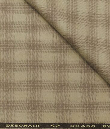 OCM Men's Wool Brown Checks 2 Meter Unstitched Tweed Jacketing & Blazer Fabric (Light Brown)