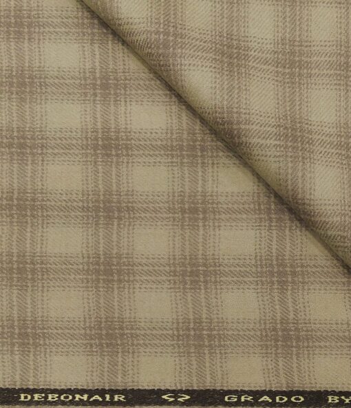 OCM Men's Wool Brown Checks 2 Meter Unstitched Tweed Jacketing & Blazer Fabric (Light Brown)