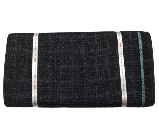 OCM Men's Wool Self Checks 2 Meter Unstitched Tweed Jacketing & Blazer Fabric (Blackish Grey)