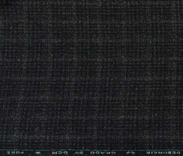 OCM Men's Wool Self Checks 2 Meter Unstitched Tweed Jacketing & Blazer Fabric (Blackish Grey)