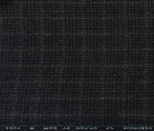OCM Men's Wool Self Checks 2 Meter Unstitched Tweed Jacketing & Blazer Fabric (Blackish Grey)