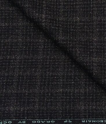 OCM Men's Wool Self Checks 2 Meter Unstitched Tweed Jacketing & Blazer Fabric (Blackish Grey)