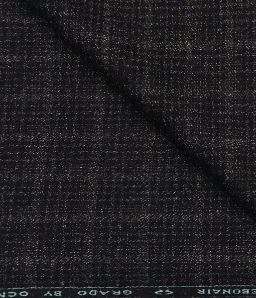 OCM Men's Wool Self Checks 2 Meter Unstitched Tweed Jacketing & Blazer Fabric (Blackish Grey)