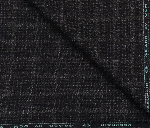 OCM Men's Wool Self Checks 2 Meter Unstitched Tweed Jacketing & Blazer Fabric (Blackish Grey)