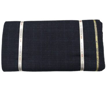 OCM Men's Wool Self Checks 2 Meter Unstitched Tweed Jacketing & Blazer Fabric (Dark Blue)