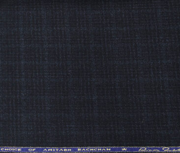 OCM Men's Wool Self Checks 2 Meter Unstitched Tweed Jacketing & Blazer Fabric (Dark Blue)