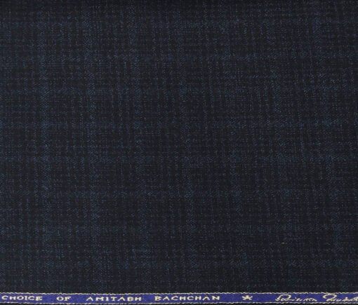 OCM Men's Wool Self Checks 2 Meter Unstitched Tweed Jacketing & Blazer Fabric (Dark Blue)