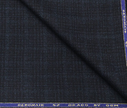 OCM Men's Wool Self Checks 2 Meter Unstitched Tweed Jacketing & Blazer Fabric (Dark Blue)