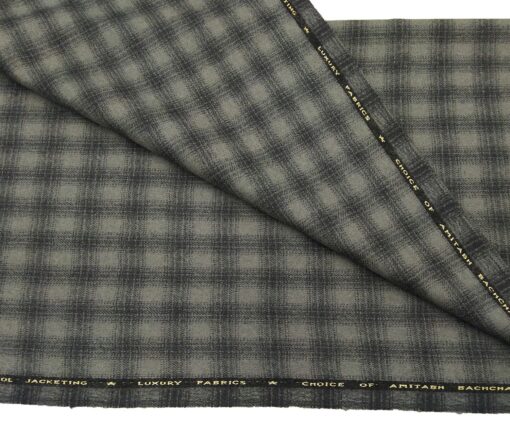 OCM Men's Wool Dark Grye Checks 2 Meter Unstitched Tweed Jacketing & Blazer Fabric (Pistachious Grey)