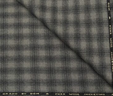 OCM Men's Wool Dark Grye Checks 2 Meter Unstitched Tweed Jacketing & Blazer Fabric (Pistachious Grey)