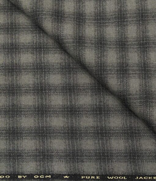 OCM Men's Wool Dark Grye Checks 2 Meter Unstitched Tweed Jacketing & Blazer Fabric (Pistachious Grey)