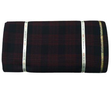 OCM Men's Wool Red Checks 2 Meter Unstitched Tweed Jacketing & Blazer Fabric (Dark Blue)