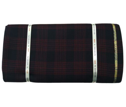 OCM Men's Wool Red Checks 2 Meter Unstitched Tweed Jacketing & Blazer Fabric (Dark Blue)