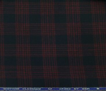 OCM Men's Wool Red Checks 2 Meter Unstitched Tweed Jacketing & Blazer Fabric (Dark Blue)