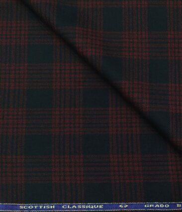 OCM Men's Wool Red Checks 2 Meter Unstitched Tweed Jacketing & Blazer Fabric (Dark Blue)