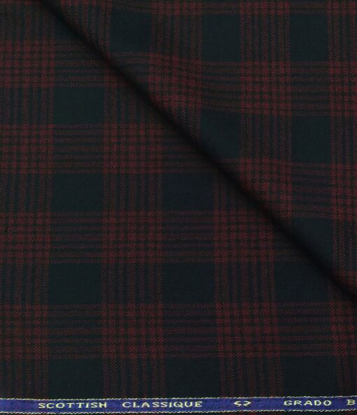 OCM Men's Wool Red Checks 2 Meter Unstitched Tweed Jacketing & Blazer Fabric (Dark Blue)