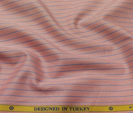 Soktas Men's Giza Cotton Striped 1.60 Meter Unstitched Shirt Fabric (Blush Pink)