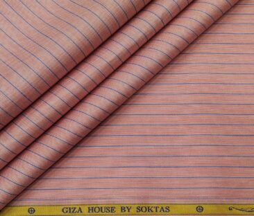 Soktas Men's Giza Cotton Striped 1.60 Meter Unstitched Shirt Fabric (Blush Pink)
