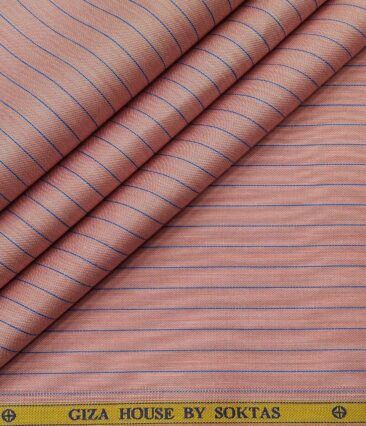 Soktas Men's Giza Cotton Striped 1.60 Meter Unstitched Shirt Fabric (Blush Pink)