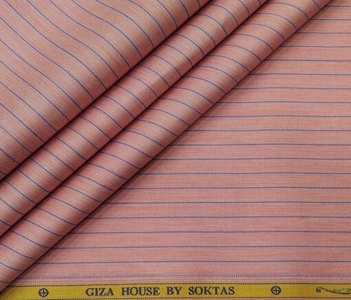 Soktas Men's Giza Cotton Striped 1.60 Meter Unstitched Shirt Fabric (Blush Pink)