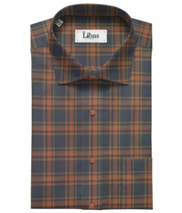 Soktas Men's Giza Cotton Burberry Checks 1.60 Meter Unstitched Shirt Fabric (Grey)
