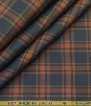 Soktas Men's Giza Cotton Burberry Checks 1.60 Meter Unstitched Shirt Fabric (Grey)