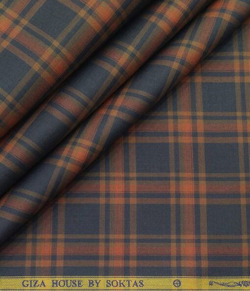 Soktas Men's Giza Cotton Burberry Checks 1.60 Meter Unstitched Shirt Fabric (Grey)