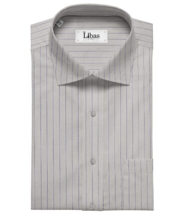 Soktas Men's Giza Cotton Striped 1.60 Meter Unstitched Shirt Fabric (Light Grey)