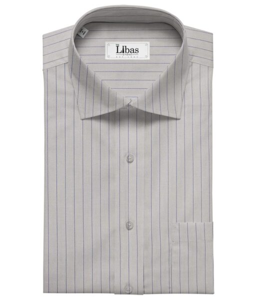 Soktas Men's Giza Cotton Striped 1.60 Meter Unstitched Shirt Fabric (Light Grey)