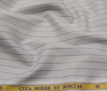 Soktas Men's Giza Cotton Striped 1.60 Meter Unstitched Shirt Fabric (Light Grey)