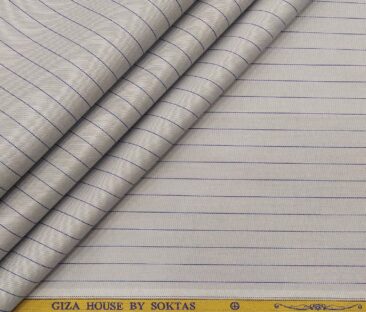 Soktas Men's Giza Cotton Striped 1.60 Meter Unstitched Shirt Fabric (Light Grey)