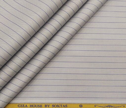 Soktas Men's Giza Cotton Striped 1.60 Meter Unstitched Shirt Fabric (Light Grey)