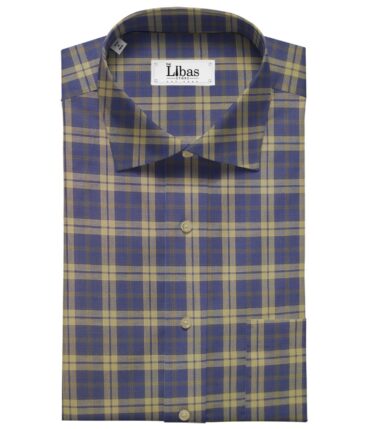 Soktas Men's Giza Cotton Brown Checks 1.60 Meter Unstitched Shirt Fabric (Blue)
