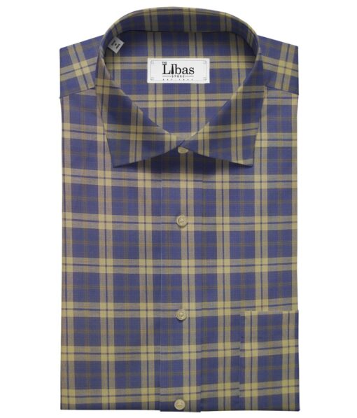 Soktas Men's Giza Cotton Brown Checks 1.60 Meter Unstitched Shirt Fabric (Blue)