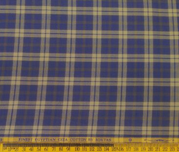 Soktas Men's Giza Cotton Brown Checks 1.60 Meter Unstitched Shirt Fabric (Blue)