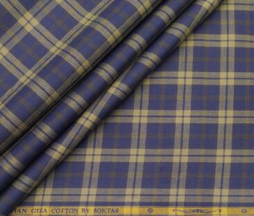 Soktas Men's Giza Cotton Brown Checks 1.60 Meter Unstitched Shirt Fabric (Blue)