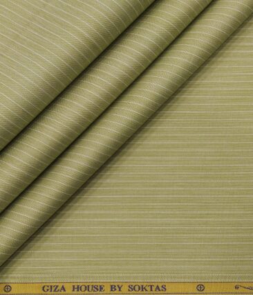 Soktas Men's Giza Cotton Striped 1.60 Meter Unstitched Shirt Fabric (Moss Green)
