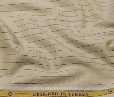 Soktas Men's Giza Cotton Striped 1.60 Meter Unstitched Shirt Fabric (Oat Beige)