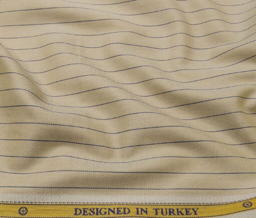 Soktas Men's Giza Cotton Striped 1.60 Meter Unstitched Shirt Fabric (Oat Beige)