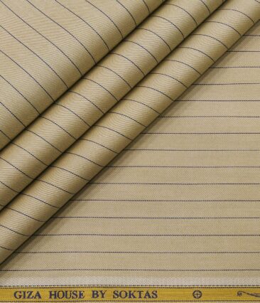 Soktas Men's Giza Cotton Striped 1.60 Meter Unstitched Shirt Fabric (Oat Beige)