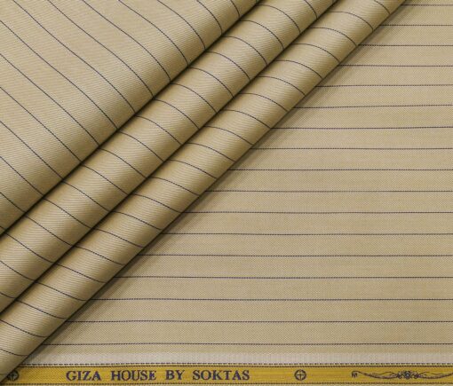 Soktas Men's Giza Cotton Striped 1.60 Meter Unstitched Shirt Fabric (Oat Beige)