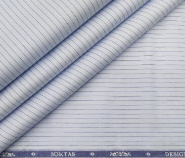 Soktas Men's Giza Cotton Striped 1.60 Meter Unstitched Shirt Fabric (Sky Blue)