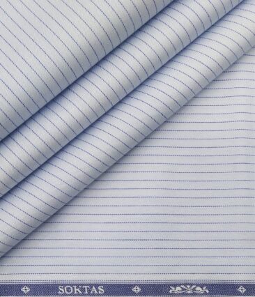 Soktas Men's Giza Cotton Striped 1.60 Meter Unstitched Shirt Fabric (Sky Blue)