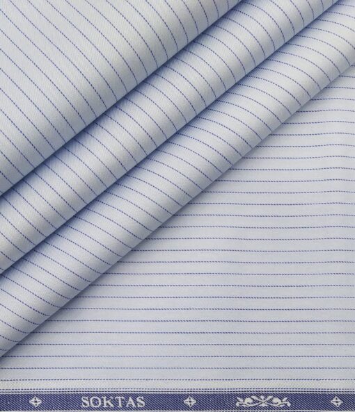 Soktas Men's Giza Cotton Striped 1.60 Meter Unstitched Shirt Fabric (Sky Blue)